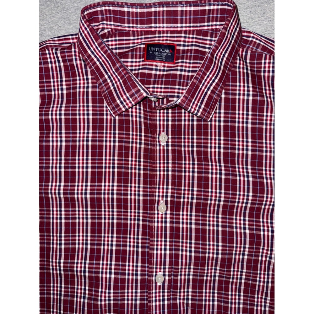 UNTUCKit Mens Burgundy Plaid Shirt Wrinkle Free Cotton Preppy Business Size 3XL